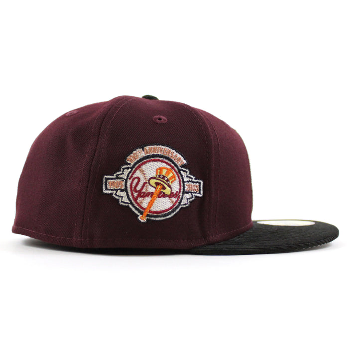New York Yankees 1949 World Series 100TH ANNIVERSARY New Era 59Fifty Fitted Hat (Maroon Corduroy Gray Under Brim)