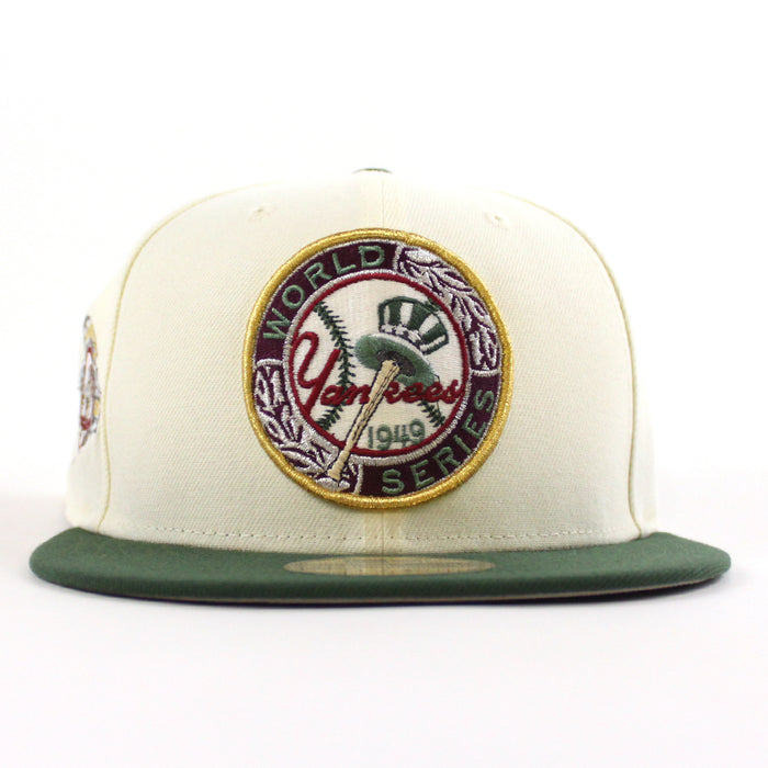 New York Yankees 1949 World Series 100TH ANNIVERSARY New Era 59Fifty Fitted Hat (Chrome White Cilantro Green Gray Under Brim)