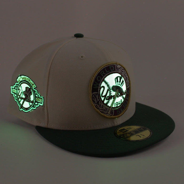 New York Yankees 1949 World Series 100TH ANNIVERSARY New Era 59Fifty Fitted Hat (Chrome White Cilantro Green Gray Under Brim)