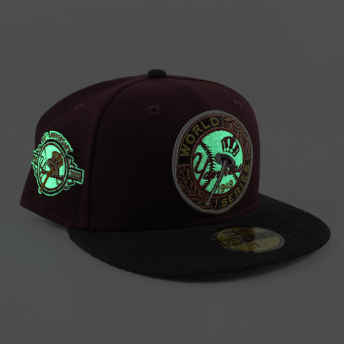New York Yankees 1949 World Series 100TH ANNIVERSARY New Era 59Fifty Fitted Hat (Maroon Corduroy Gray Under Brim)