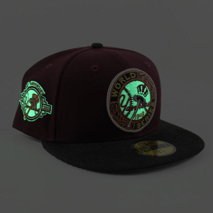 New York Yankees 1949 World Series 100TH ANNIVERSARY New Era 59Fifty Fitted Hat (Maroon Corduroy Gray Under Brim)