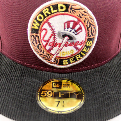 New York Yankees 1949 World Series 100TH ANNIVERSARY New Era 59Fifty Fitted Hat (Maroon Corduroy Gray Under Brim)