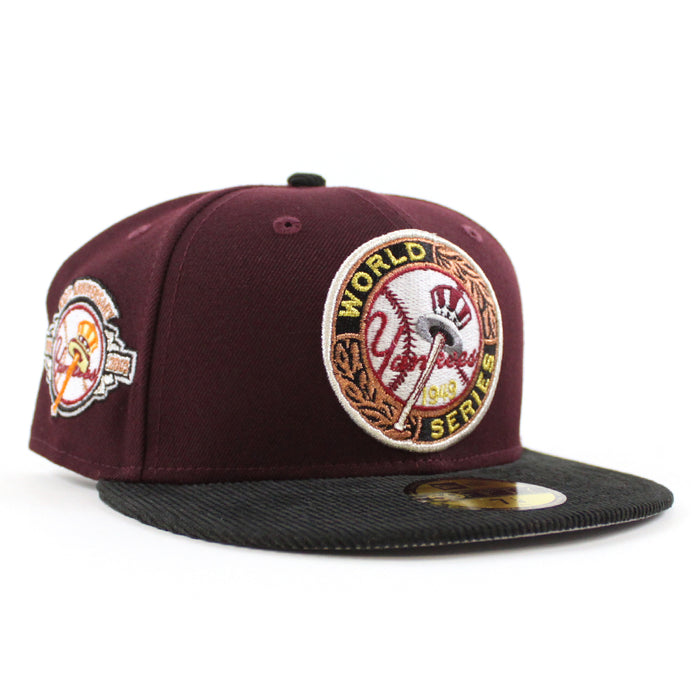 New York Yankees 1949 World Series 100TH ANNIVERSARY New Era 59Fifty Fitted Hat (Maroon Corduroy Gray Under Brim)