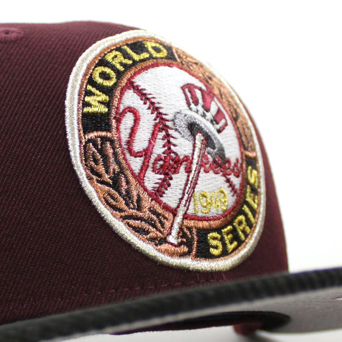 New York Yankees 1949 World Series 100TH ANNIVERSARY New Era 59Fifty Fitted Hat (Maroon Corduroy Gray Under Brim)