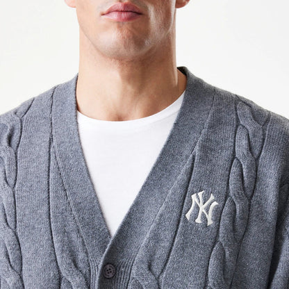 The Male model is wearing New York Yankees MLB Cable Knit Dark Grey Cardigan 5