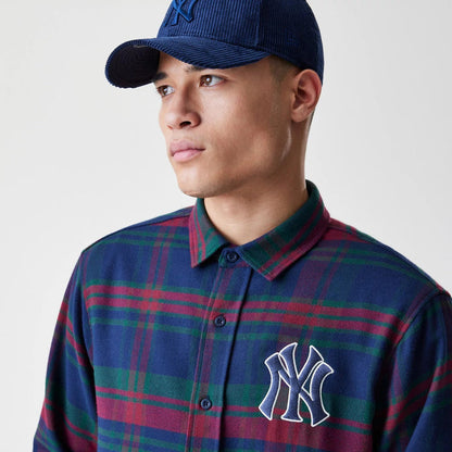 The Male model is wearing New York Yankees MLB Check Navy Long Sleeve Shirt 4