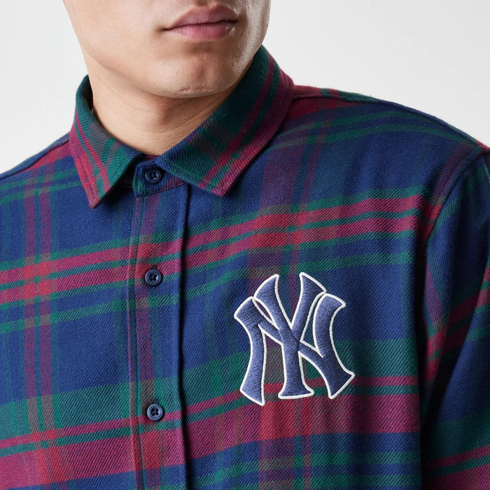 The Male model is wearing New York Yankees MLB Check Navy Long Sleeve Shirt 6