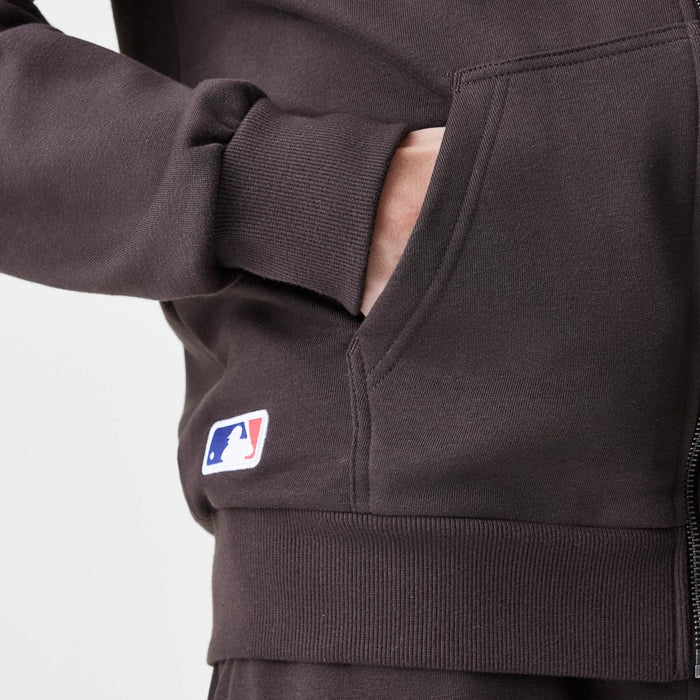 The Male model is wearing New York Yankees MLB Midi League Essential Dark Brown Full Zip Hoodie 4