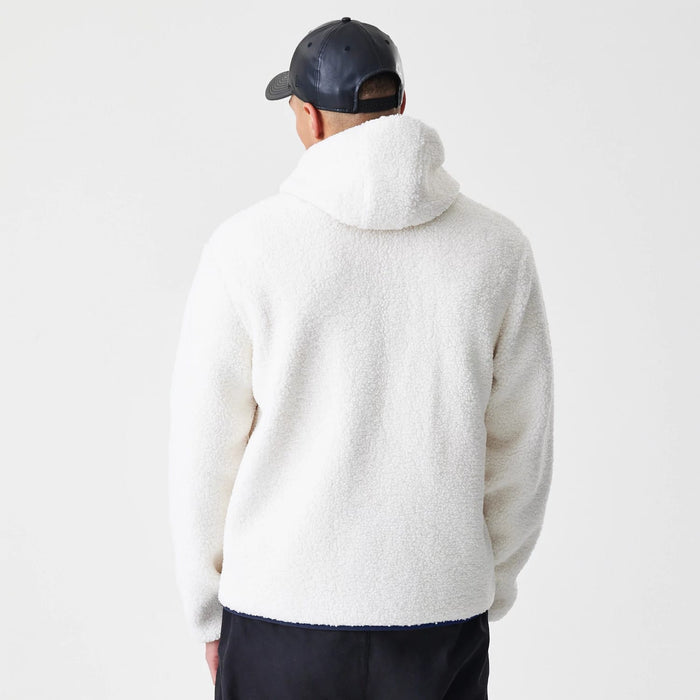 The Male model is wearing New York Yankees MLB Open White Hooded Sherpa Jacket 2