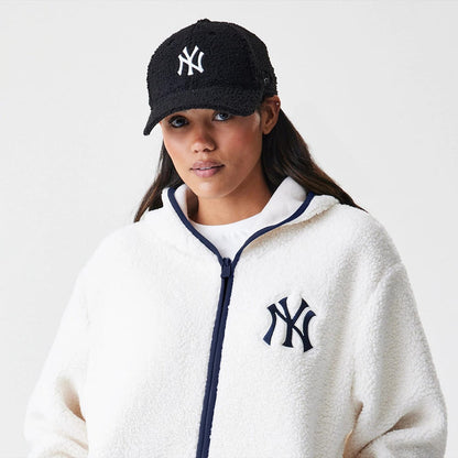The Male model is wearing New York Yankees MLB Open White Hooded Sherpa Jacket 6