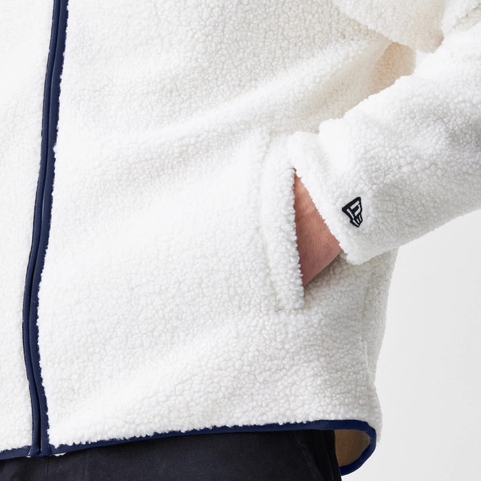 The Male model is wearing New York Yankees MLB Open White Hooded Sherpa Jacket 7