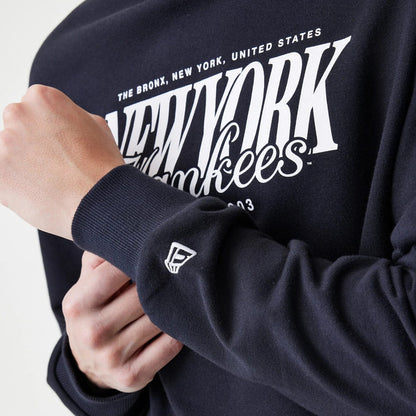 The Male model is wearing New York Yankees MLB Script Black Crew Neck Sweater 5