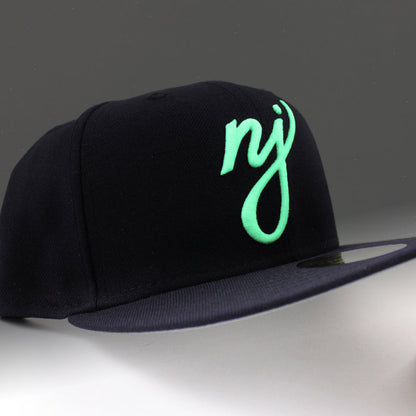 NJ Script New Era 59Fifty Fitted Hat (GITD NAVY Gray Under Brim)