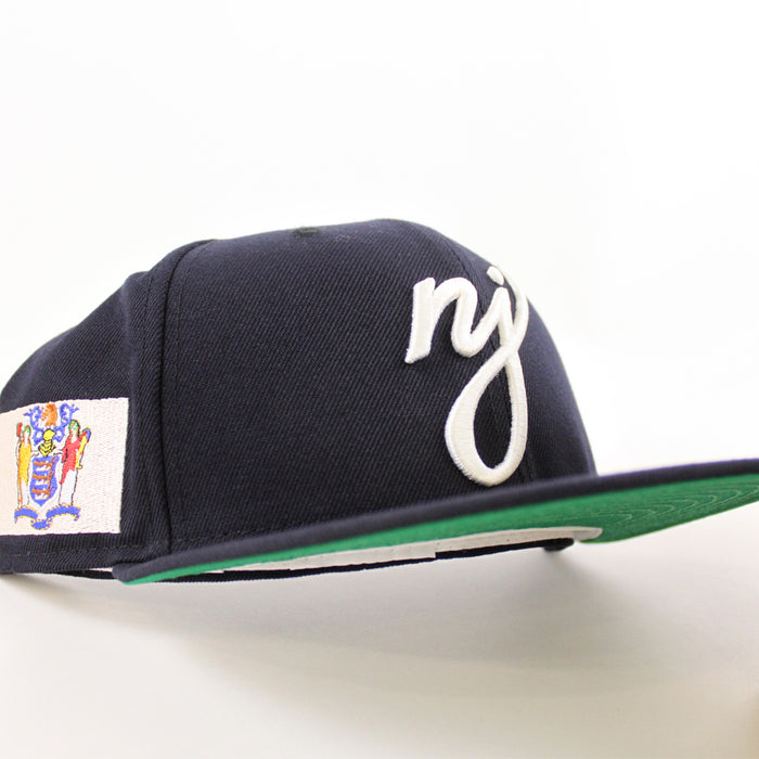 NJ Script New Era 59Fifty Fitted Hat (Navy Green Under Brim)