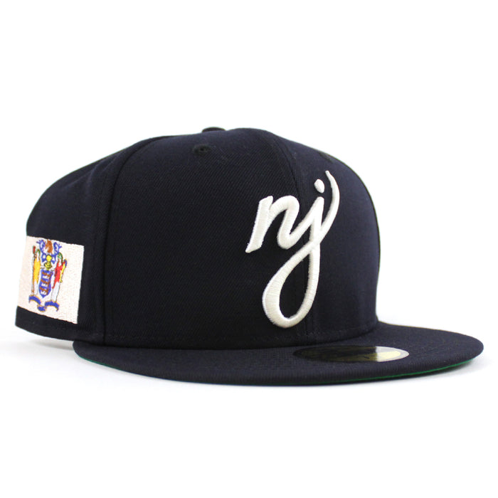 NJ Script New Era 59Fifty Fitted Hat (Navy Green Under Brim)