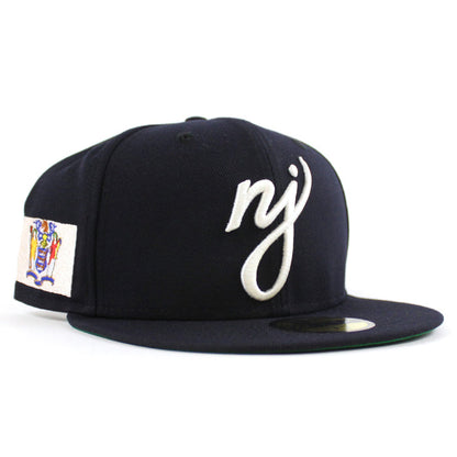 NJ Script New Era 59Fifty Fitted Hat (Navy Green Under Brim)