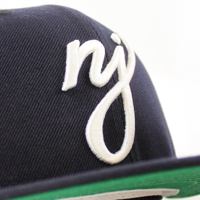 NJ Script New Era 59Fifty Fitted Hat (Navy Green Under Brim)