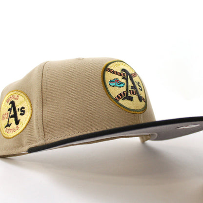 Oakland Athletics 1973 All Star Game New Era 59Fifty Fitted Hat (Camel Black Gray Under Brim)