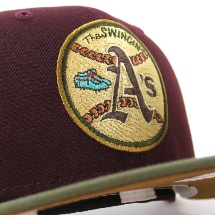 Oakland Athletics 1973 World Series New Era 59Fifty Fitted Hat (MAROON NEW OLIVE TOASTED PEANUT Under Brim)