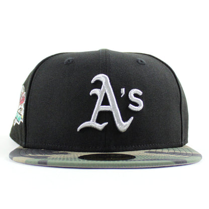 Oakland Athletics 1989 World Series New Era 59Fifty Fitted Hat (Black WoodLand Camo Gray Under Brim)