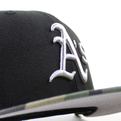 Oakland Athletics 1989 World Series New Era 59Fifty Fitted Hat (Black WoodLand Camo Gray Under Brim)