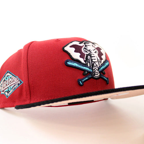 Oakland Athletics 25TH Anniversary New Era 59Fifty Fitted Hat (PINOT RED BLACK CORDUROY BLUSH SKY Under Brim)
