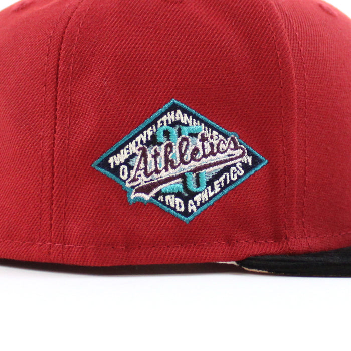 Oakland Athletics 25TH Anniversary New Era 59Fifty Fitted Hat (PINOT RED BLACK CORDUROY BLUSH SKY Under Brim)