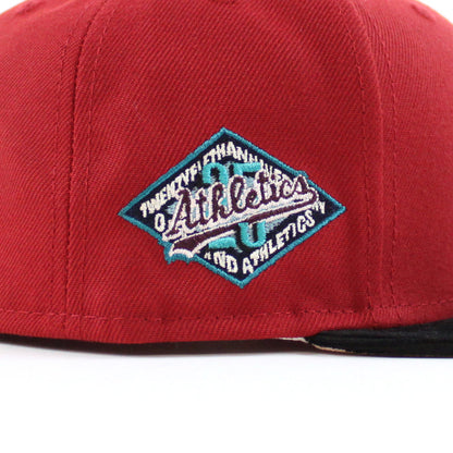Oakland Athletics 25TH Anniversary New Era 59Fifty Fitted Hat (PINOT RED BLACK CORDUROY BLUSH SKY Under Brim)