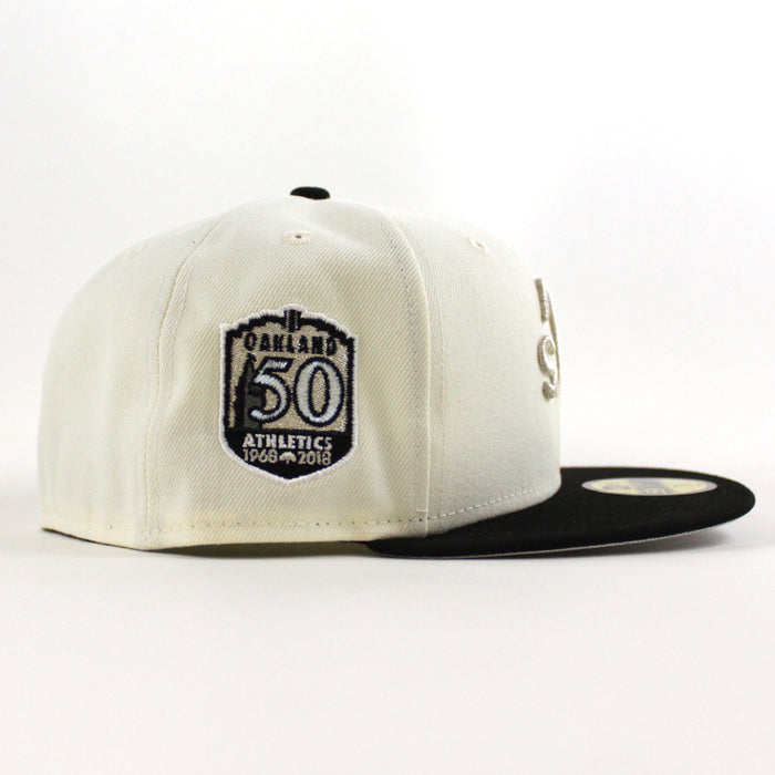 Oakland Athletics 50 Anniversary New Era 59Fifty Fitted Hat (Chrome White Black Metallic Silver Under Brim)