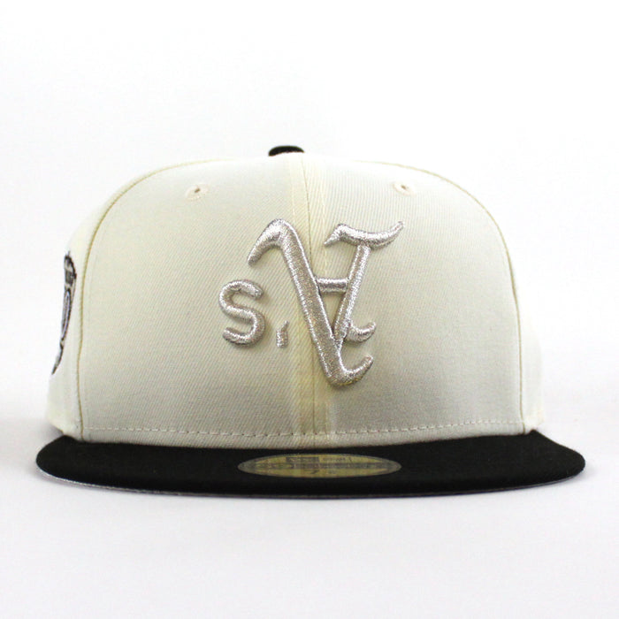 Oakland Athletics 50 Anniversary New Era 59Fifty Fitted Hat (Chrome White Black Metallic Silver Under Brim)