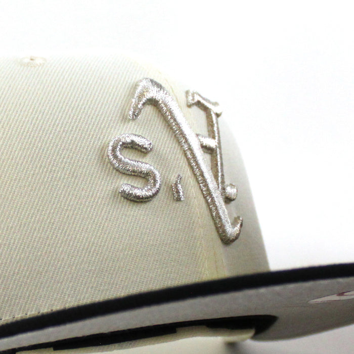 Oakland Athletics 50 Anniversary New Era 59Fifty Fitted Hat (Chrome White Black Metallic Silver Under Brim)