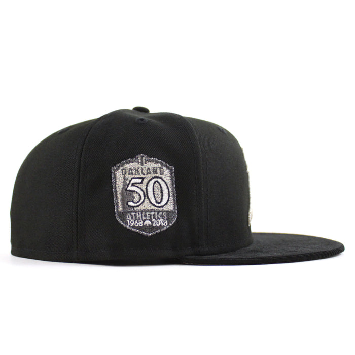 Oakland Athletics 50th Anniversary New Era 59Fifty Fitted Hat (Black Corduroy Gray Under brim)