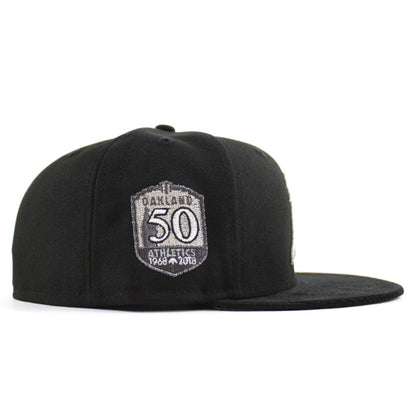 Oakland Athletics 50th Anniversary New Era 59Fifty Fitted Hat (Black Corduroy Gray Under brim)