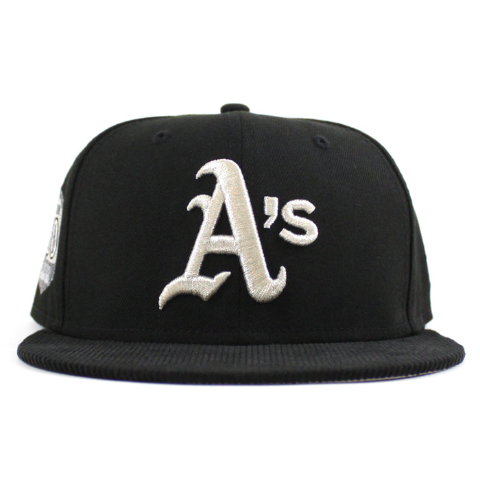 Oakland Athletics 50th Anniversary New Era 59Fifty Fitted Hat (Black Corduroy Gray Under brim)