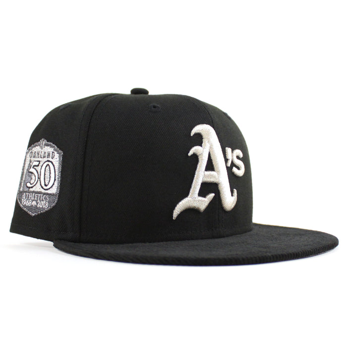 Oakland Athletics 50th Anniversary New Era 59Fifty Fitted Hat (Black Corduroy Gray Under brim)