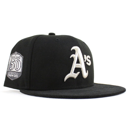 Oakland Athletics 50th Anniversary New Era 59Fifty Fitted Hat (Black Corduroy Gray Under brim)