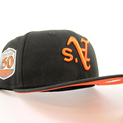 Oakland Athletics 50th ANNIVERSARY New Era 59Fifty Fitted Hat (Black Orange Under Brim)