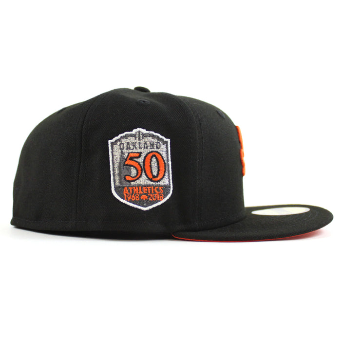 Oakland Athletics 50th ANNIVERSARY New Era 59Fifty Fitted Hat (Black Orange Under Brim)