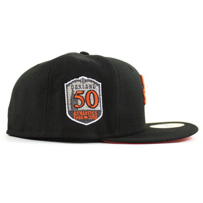 Oakland Athletics 50th ANNIVERSARY New Era 59Fifty Fitted Hat (Black Orange Under Brim)