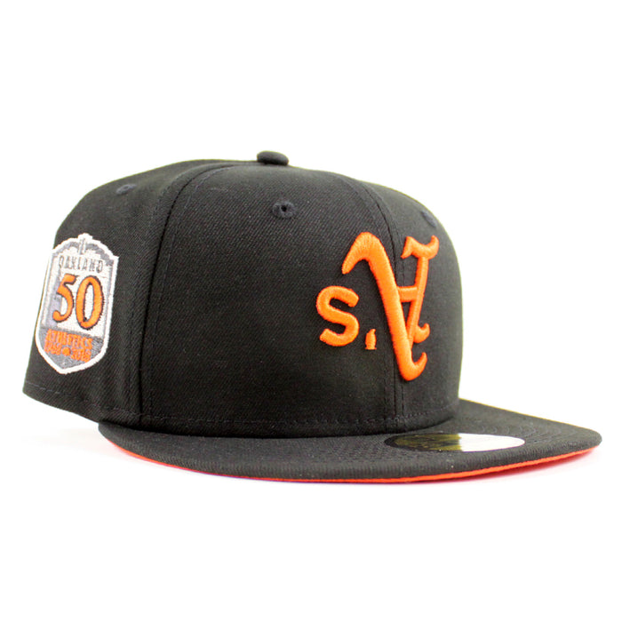 Oakland Athletics 50th ANNIVERSARY New Era 59Fifty Fitted Hat (Black Orange Under Brim)