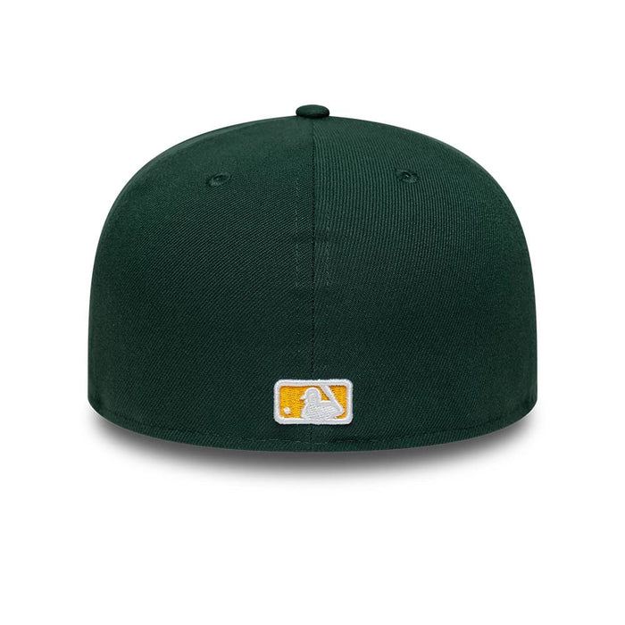 This is an Oakland Athletics Flat 59FIFTY A-Frame Fitted Cap in dark green & yellow. 6