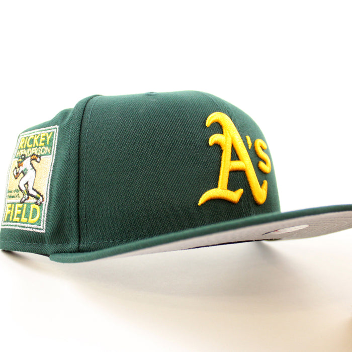 Oakland Athletics Rickey Henderson Oakland Patch New Era 59Fifty Fitted Hat (Dark Green Gray Under Brim)