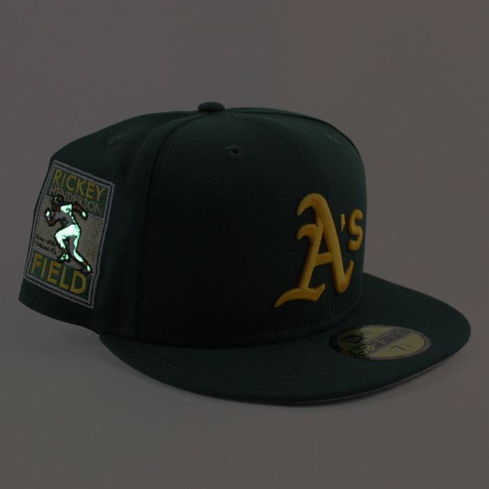 Oakland Athletics Rickey Henderson Oakland Patch New Era 59Fifty Fitted Hat (Dark Green Gray Under Brim)