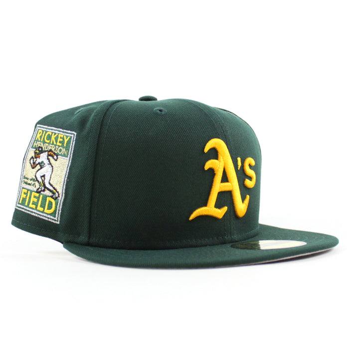 Oakland Athletics Rickey Henderson Oakland Patch New Era 59Fifty Fitted Hat (Dark Green Gray Under Brim)