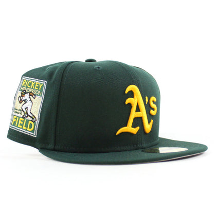 Oakland Athletics Rickey Henderson Oakland Patch New Era 59Fifty Fitted Hat (Dark Green Gray Under Brim)