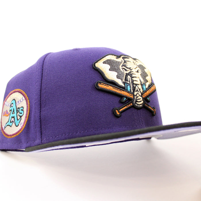 Oakland Athletics Swinging A’s New Era 59Fifty Fitted Hat (Purple Black Lavender Under Brim)