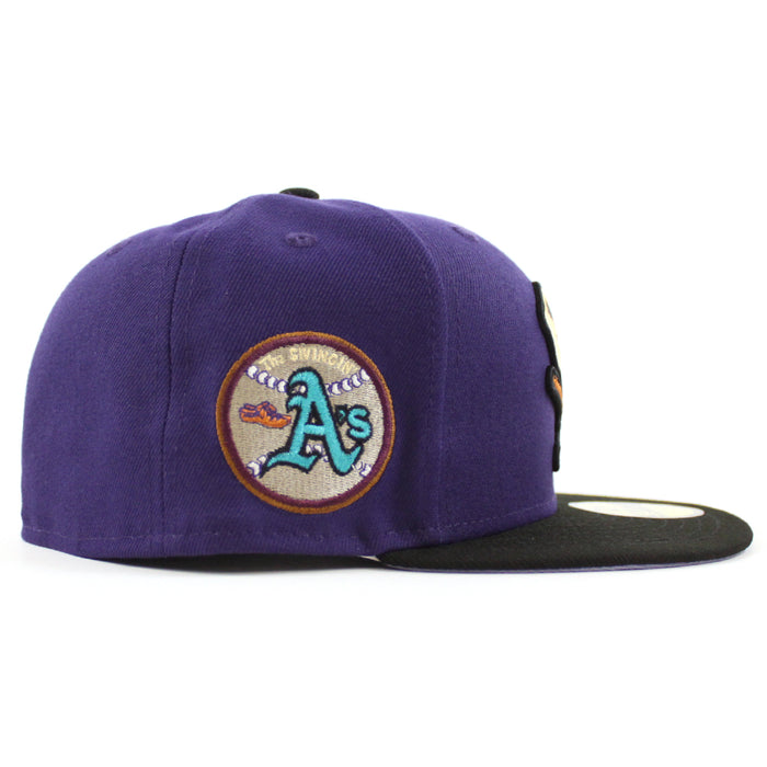 Oakland Athletics Swinging A’s New Era 59Fifty Fitted Hat (Purple Black Lavender Under Brim)