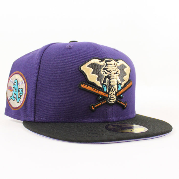 Oakland Athletics Swinging A’s New Era 59Fifty Fitted Hat (Purple Black Lavender Under Brim)