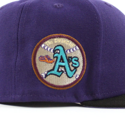 Oakland Athletics Swinging A’s New Era 59Fifty Fitted Hat (Purple Black Lavender Under Brim)