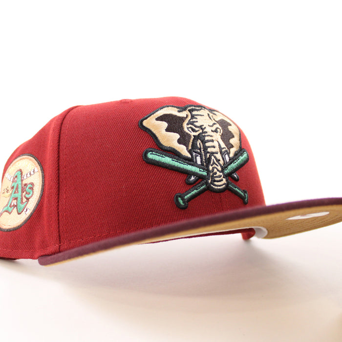 Oakland Athletics Swinging As New Era 59Fifty Fitted Hat (Red Maroon Bronze Under Brim)